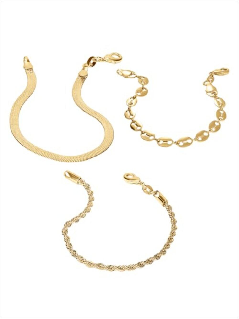 3-Piece Waterproof Hypoallergenic Gold PVD Coated Bracelet Set